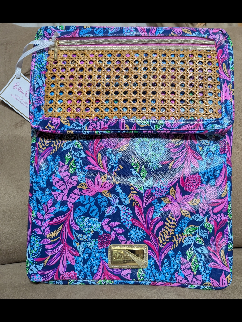 Lilly Pulitzer Navy Floral Laptop Sleeve with Woven Accent - Picture 9 of 9